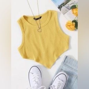 Asymmetrical Hem Rib-knit Crop Tank Top
